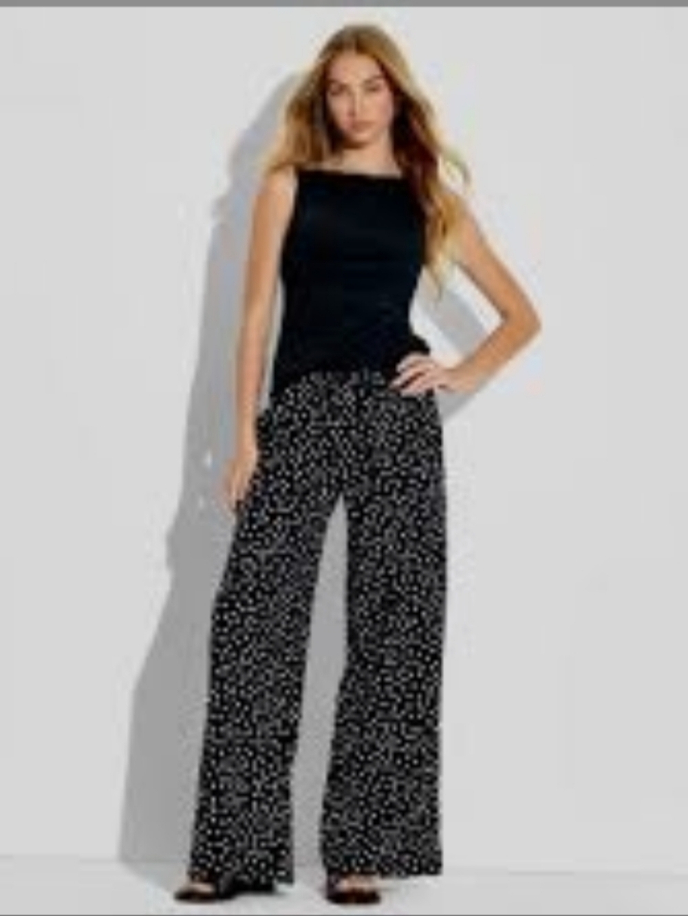 Travel Elements Black and White Polka Dot Wide Leg Pants XL